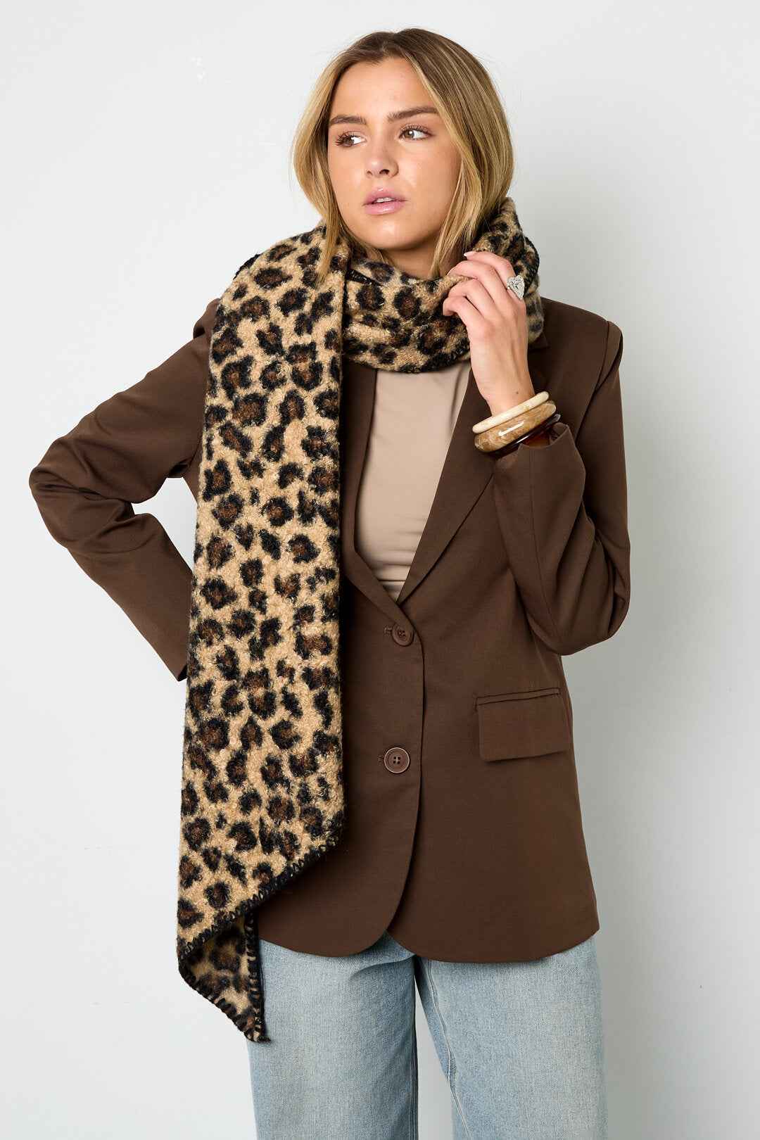 Stylish Khaki and Camel Leopard Print Winter Scarf for Women