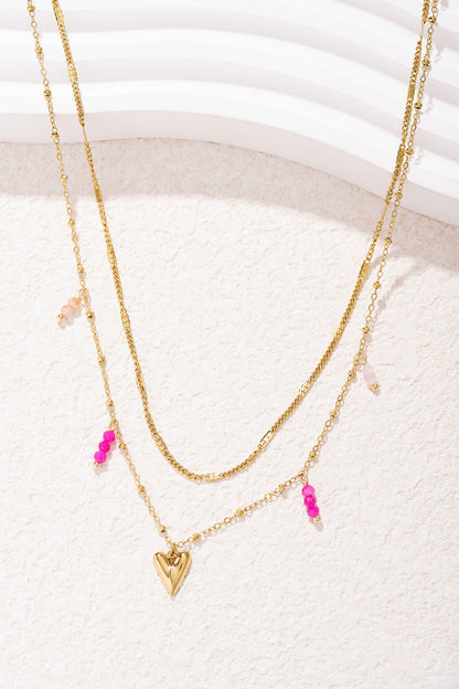 Elegant Multi-Layered Heart Necklace in Silver & Gold