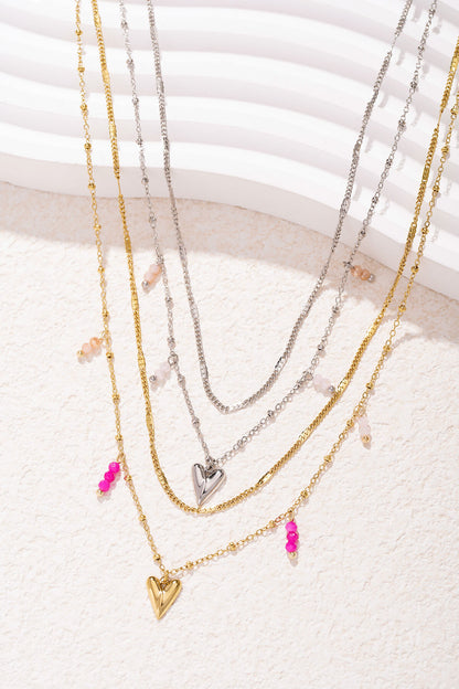 Elegant Multi-Layered Heart Necklace in Silver & Gold