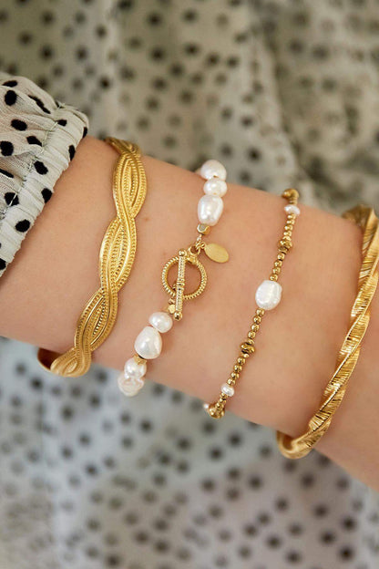 Elegant Stainless Steel Beaded Bracelets in Silver & Gold