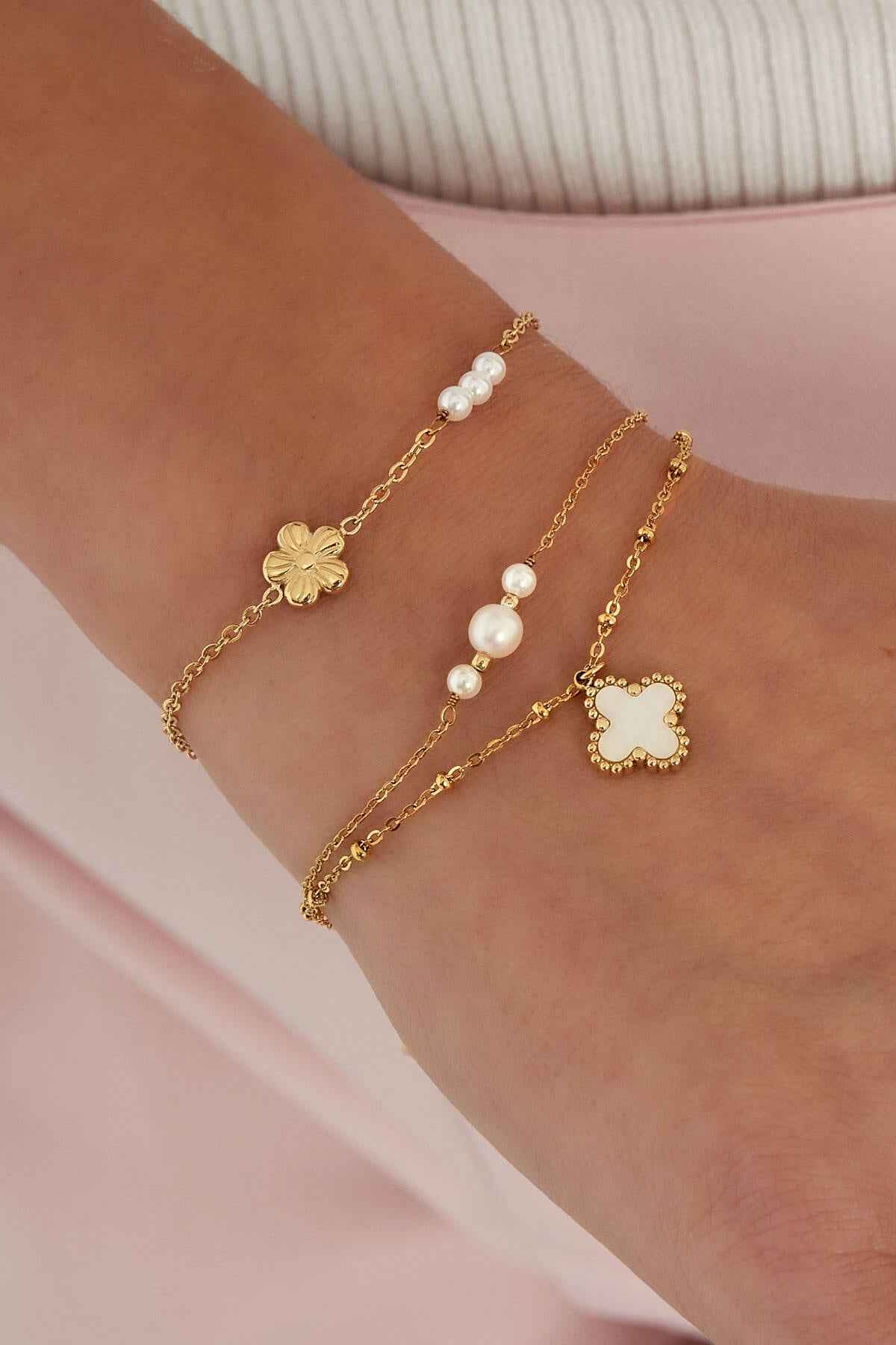 armband bloem met parels