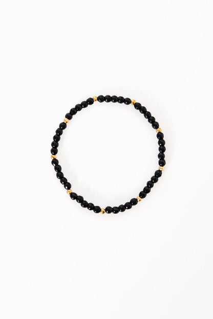 Elegant Black Beaded Bracelet - Stainless Steel Statement