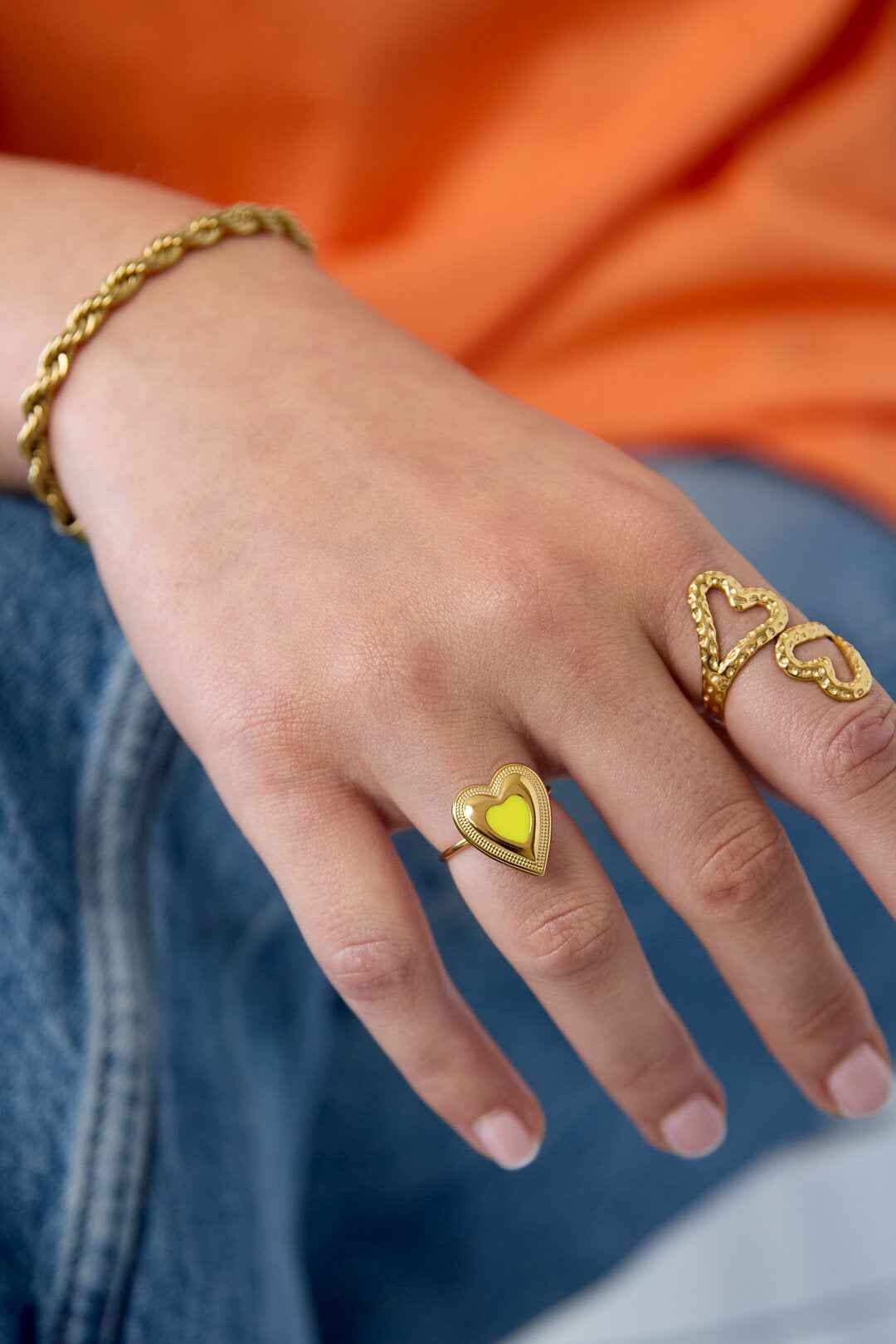 Verstelbare statement ring met gekleurd hart