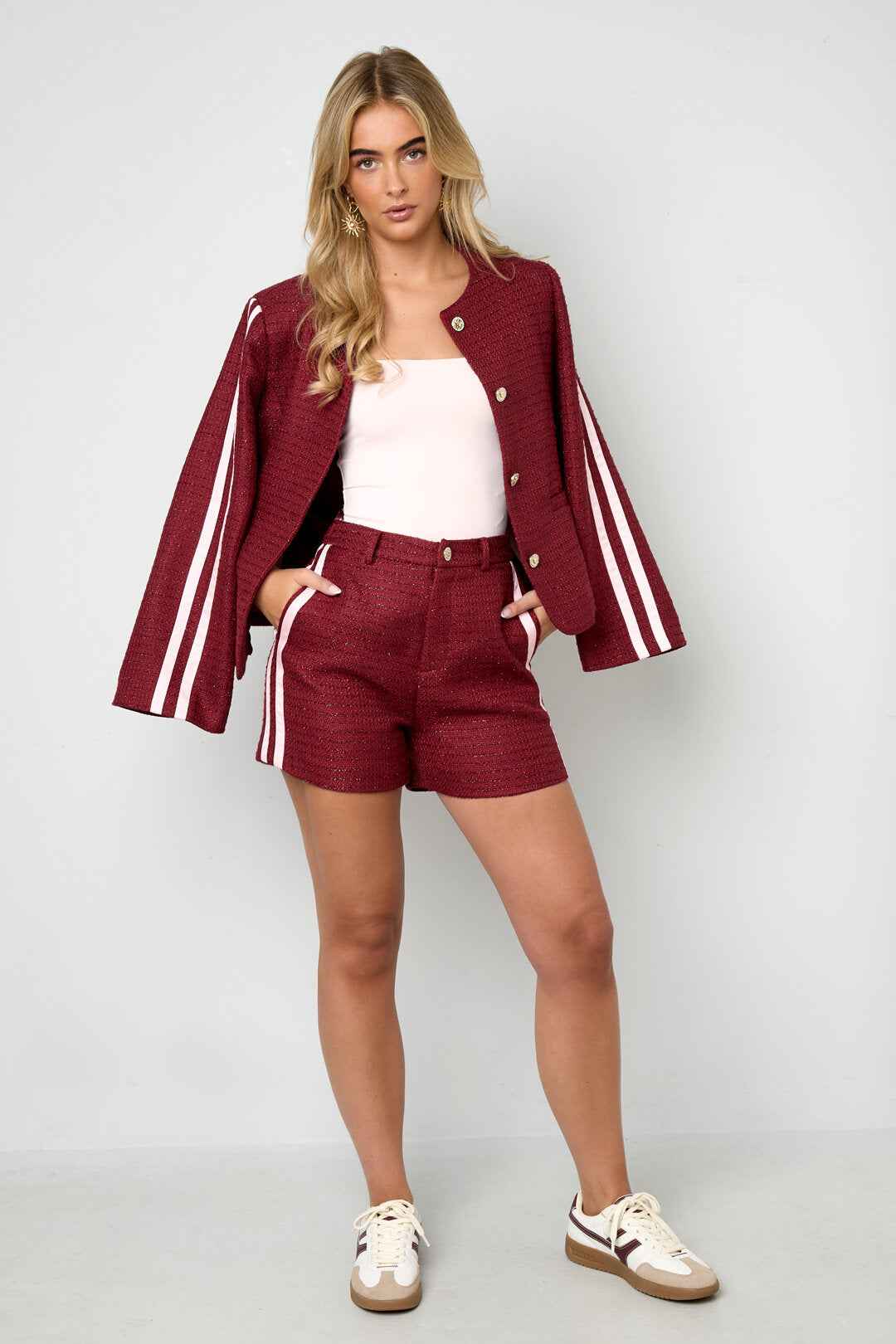 Elegant Plaid Shorts for Fall/Winter in Wine Red and Black