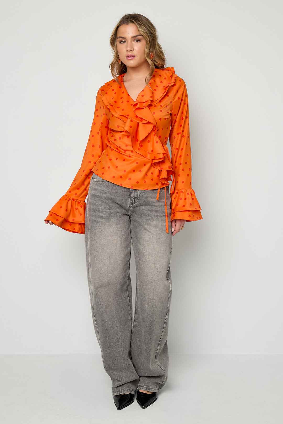 Blouse met ruches en stippen