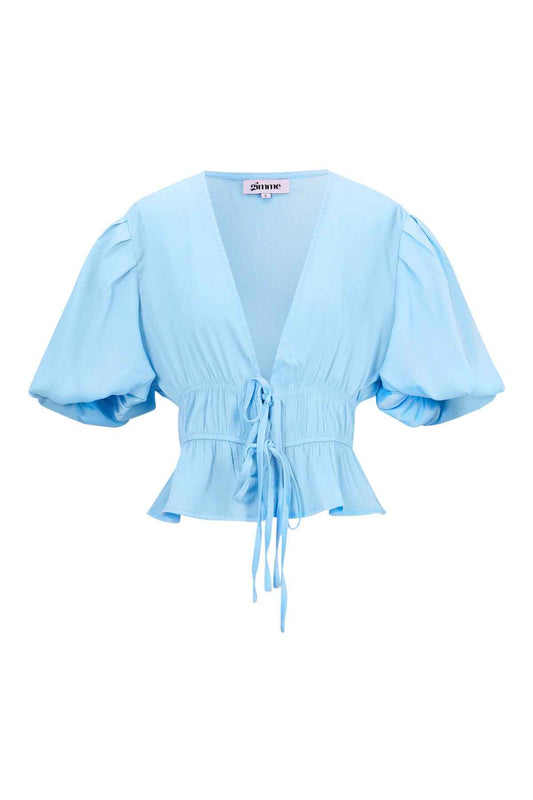 Elegant Short Sleeve Top in Green and Blue