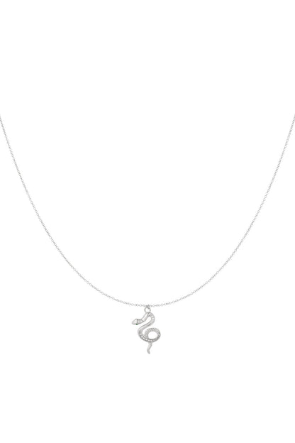 Elegant Rhinestone Snake Pendant Necklace, Silver & Gold