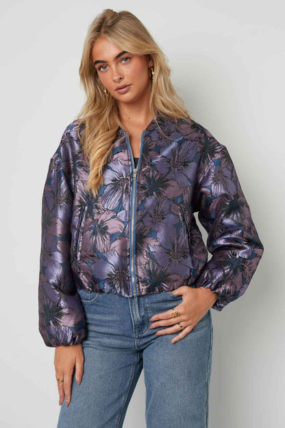 Chic Floral Print Woven Jacket for Fall/Winter