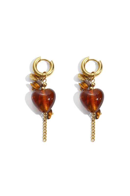 Elegant Coffee Brown Heart Drop Earrings