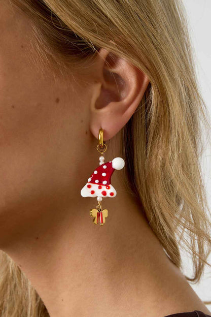Crimson Stainless Steel Drop Earrings for Christmas
