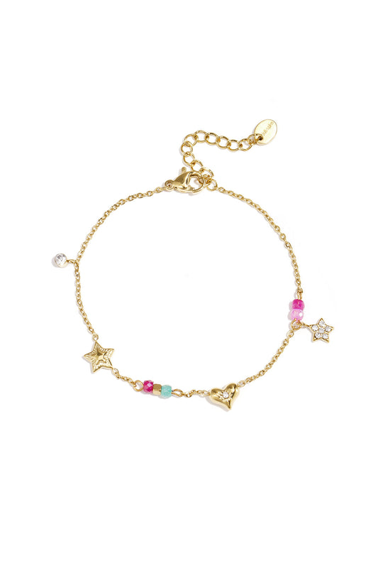Bedelarmband met hart, ster, steentjes en kraaltjes