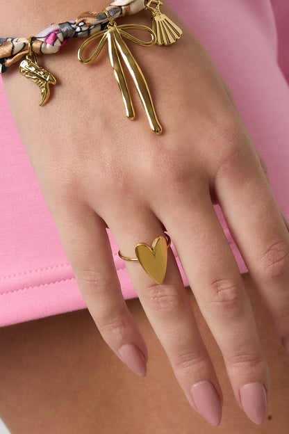 Stylish Adjustable Gold Heart Statement Ring
