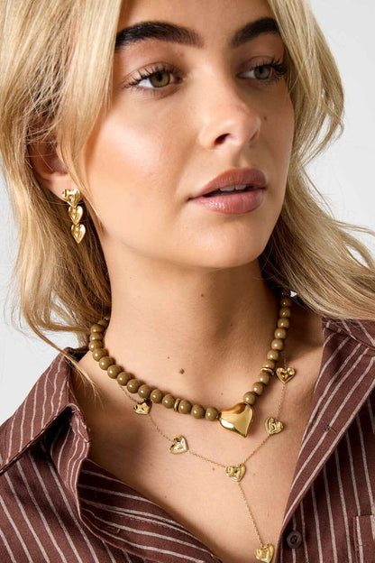 Charming Heart Beads Short Necklace for Women - Crimson & Coffee Brown