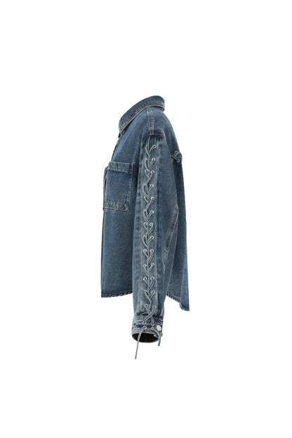 Stylish All-Fit Denim Jacket in Blue and Beige
