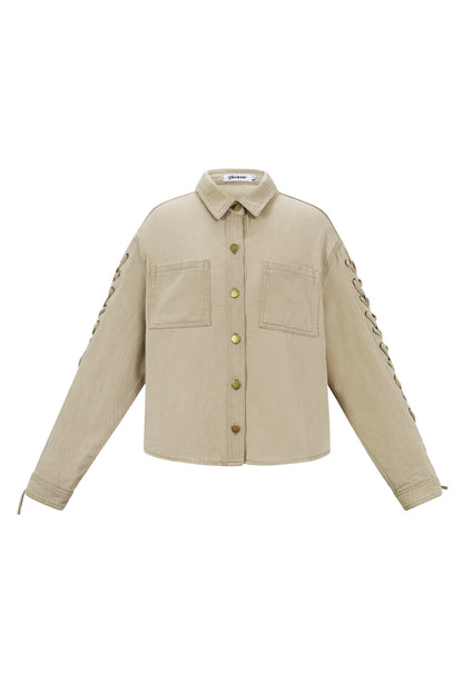 Stylish All-Fit Denim Jacket in Blue and Beige
