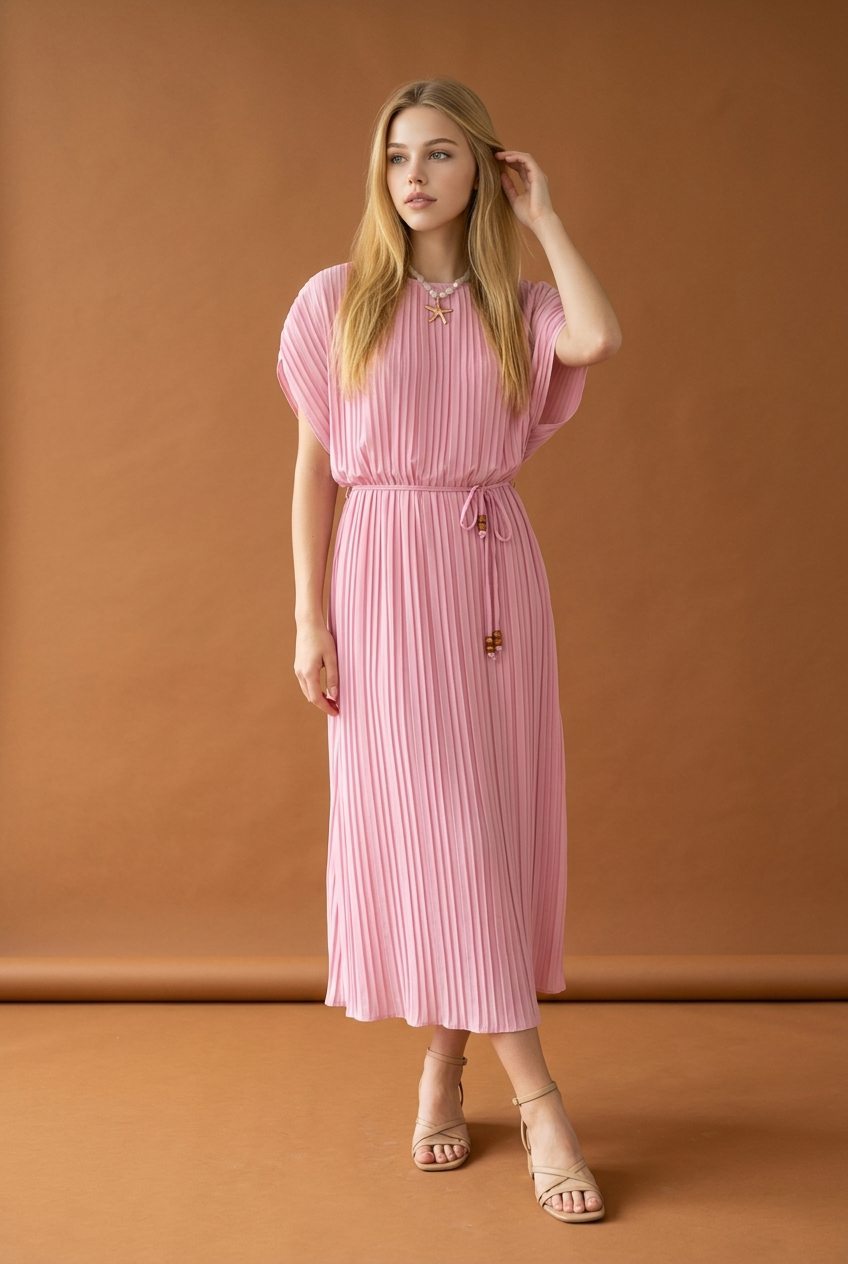 Oversized Plissé Jurk Roze