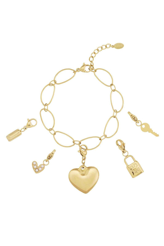 Elegant 14K Gold Plated Heart Charm Bracelet for Women