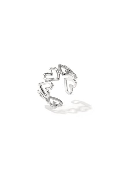 Elegant Adjustable Heart Ring - Silver & Gold