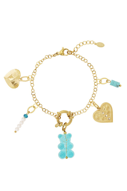 14K Gold Plated Heart Charm Bracelet for Women
