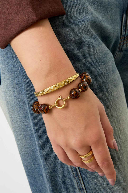 Elegant Leopard Print Beaded Bracelet for Women