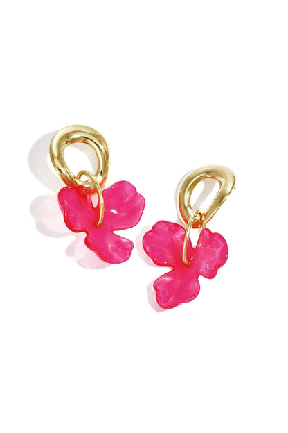Round earrings with hanging flower