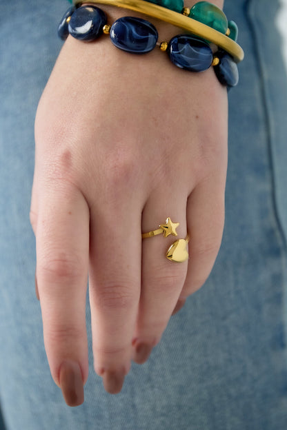 Elegant Adjustable Minimalist Heart & Star Ring