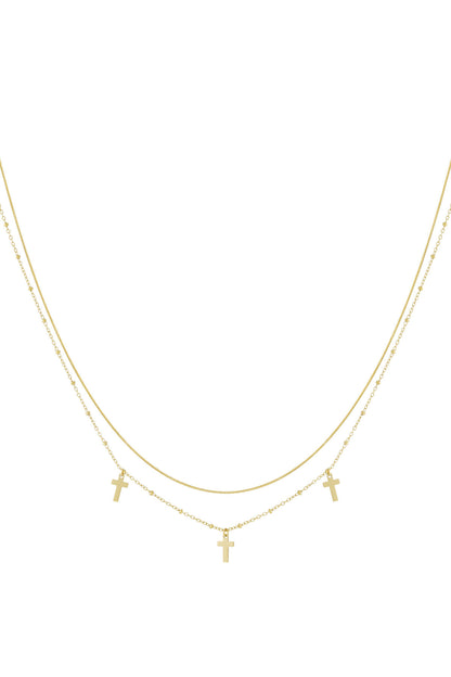 Elegant Multi-Layered Cross Necklace in Silver & Gold