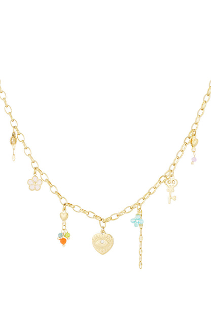Elegant Gold-Toned Flower Heart Pendant Necklace
