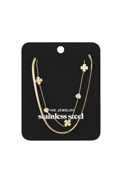 Stylish Multi-Layered Clover Necklace in Silver & Gold