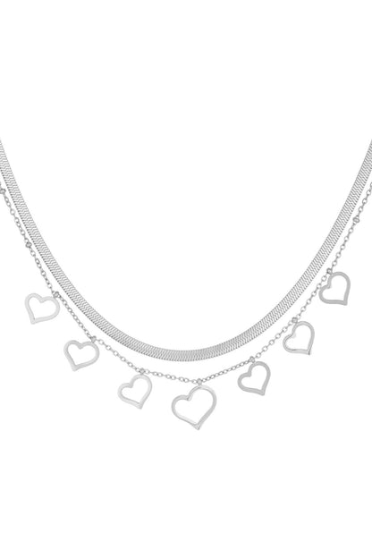 Elegant Multi-Layered Heart Necklace in Silver & Gold