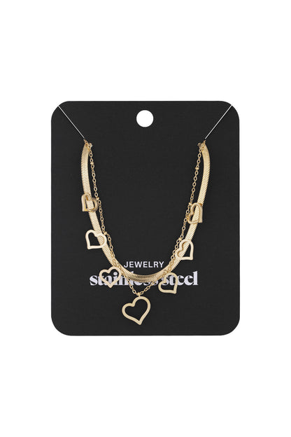 Elegant Multi-Layered Heart Necklace in Silver & Gold