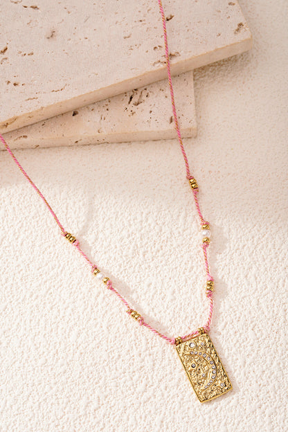 Elegant Braided Necklace in Orange and Fuchsia