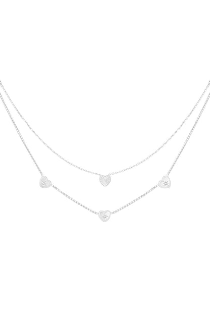 Elegant Multi-Layered Heart Necklace in Silver & Gold