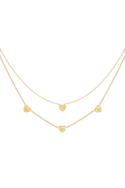 Elegant Multi-Layered Heart Necklace in Silver & Gold
