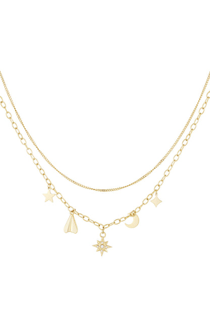 Elegant Multi-Layered Necklace in Silver and Gold
