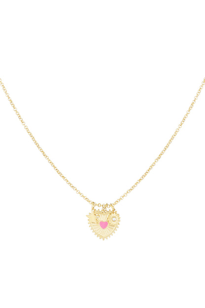 Elegant Heart Pendant Necklace, Pink & Silver, Casual Daily Wear