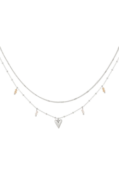 Elegant Multi-Layered Heart Necklace in Silver & Gold