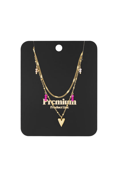 Elegant Multi-Layered Heart Necklace in Silver & Gold