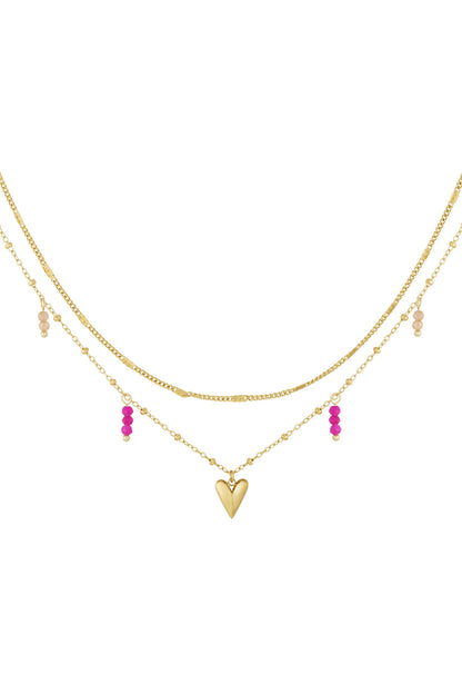 Elegant Multi-Layered Heart Necklace in Silver & Gold