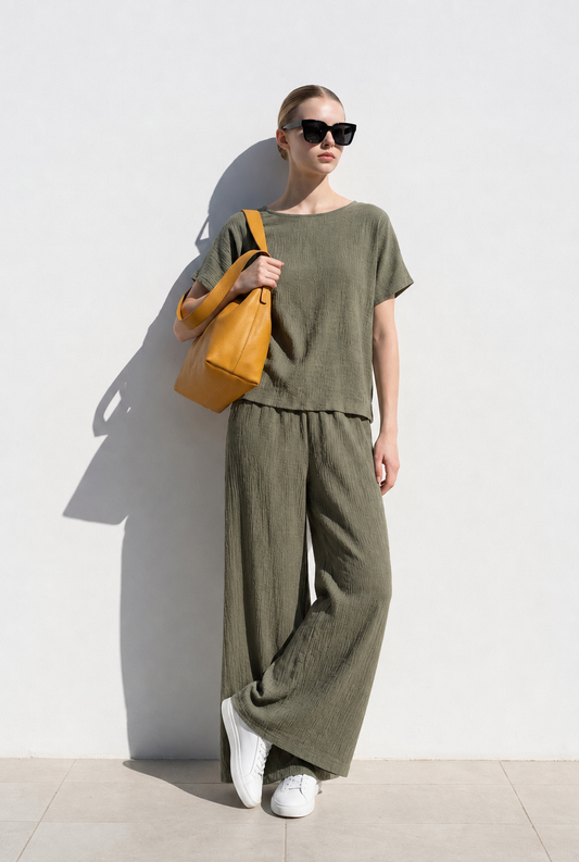 2-Delige Set Shirt en Broek Khaki