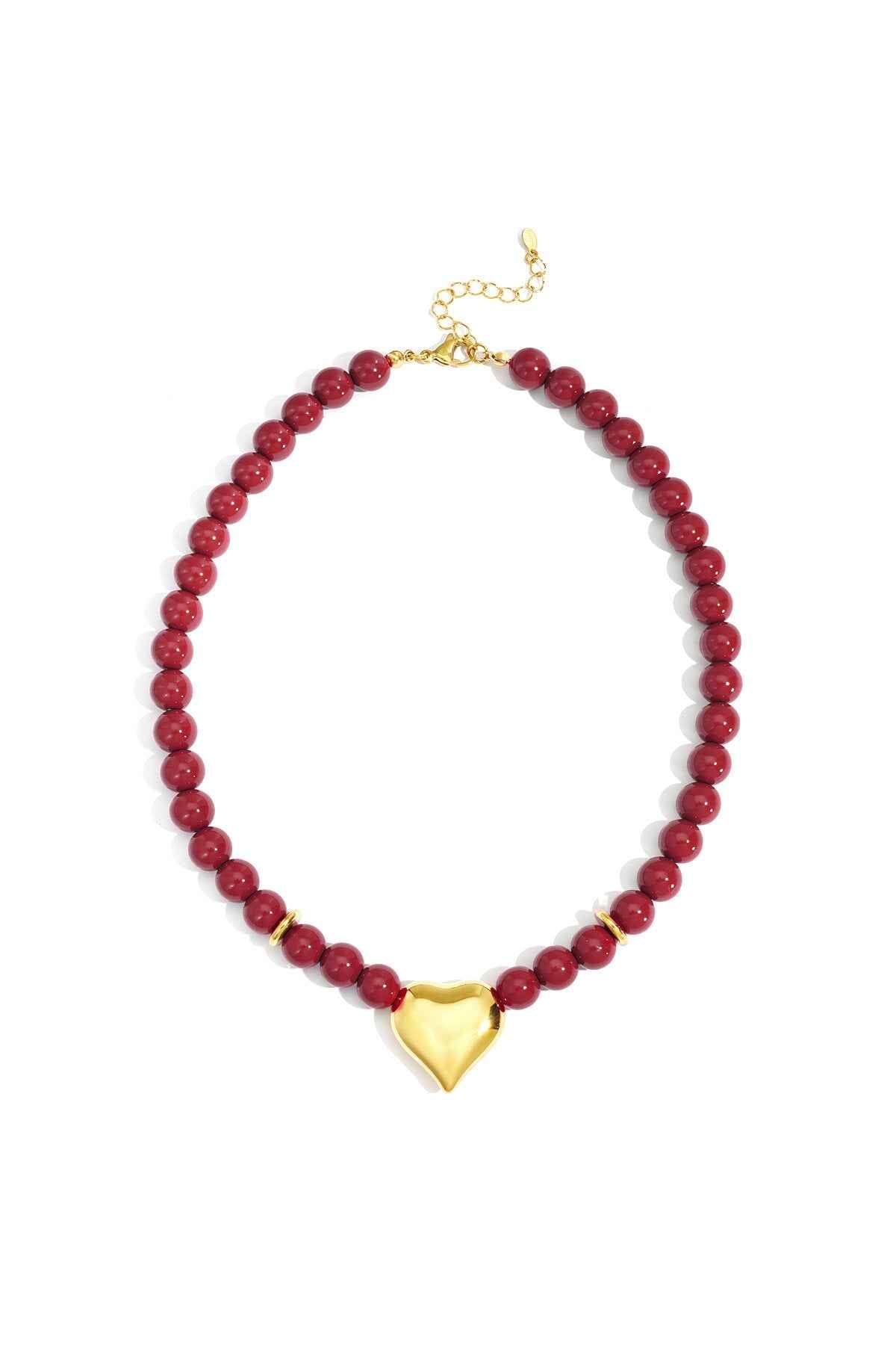 Charming Heart Beads Short Necklace for Women - Crimson & Coffee Brown