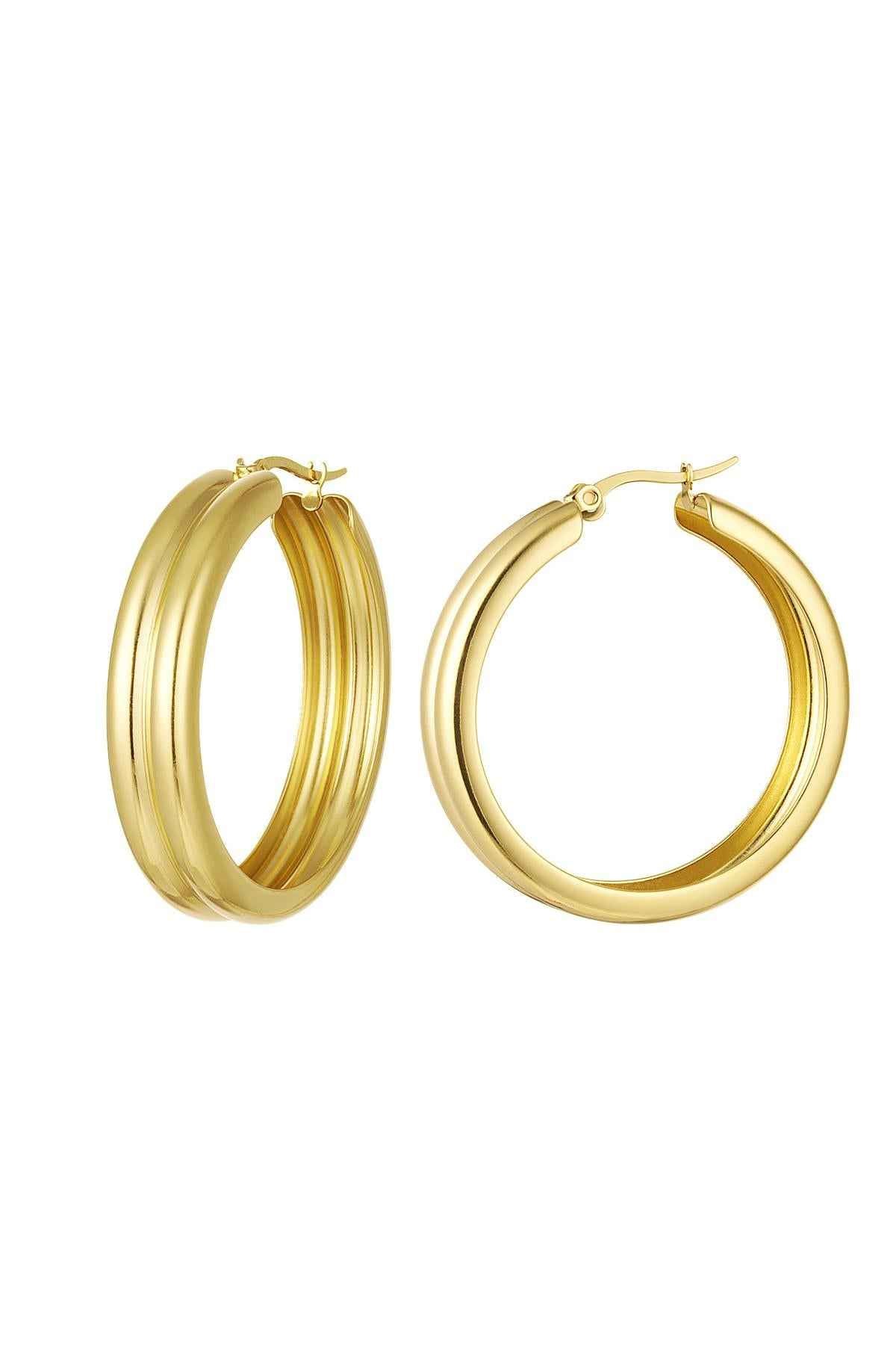 Oorringen met ribbel Goud kleur Stainless Steel
