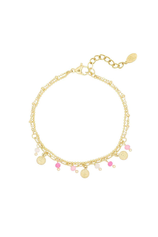 Armband met muntjes en kralen - roze/Goud kleur