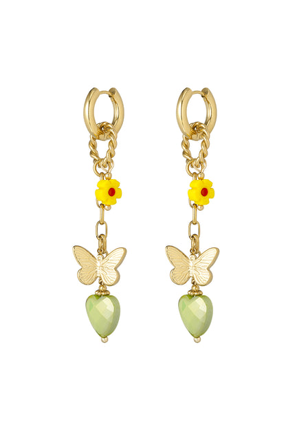 Elegant Green and Gold Drop Earrings - Statement Jewelry