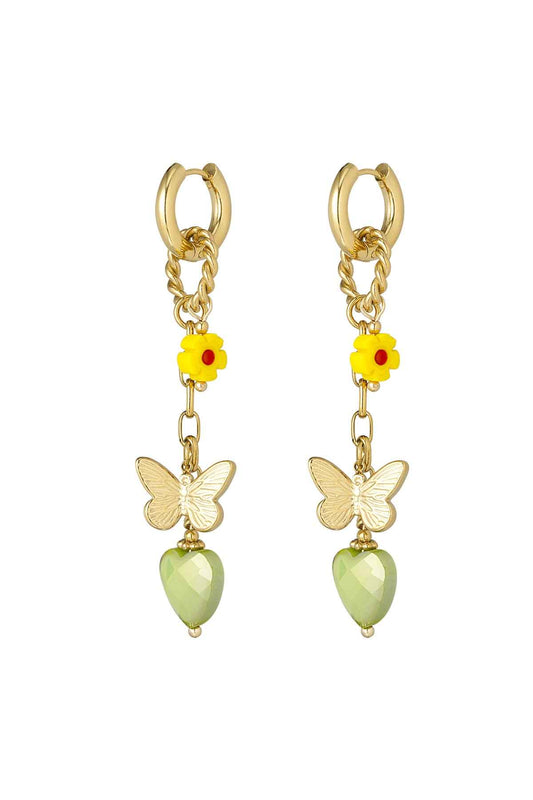 Elegant Green and Gold Drop Earrings - Statement Jewelry