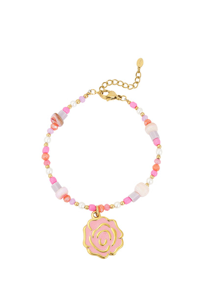 Chic Pink Beaded Bracelet in 304S Steel