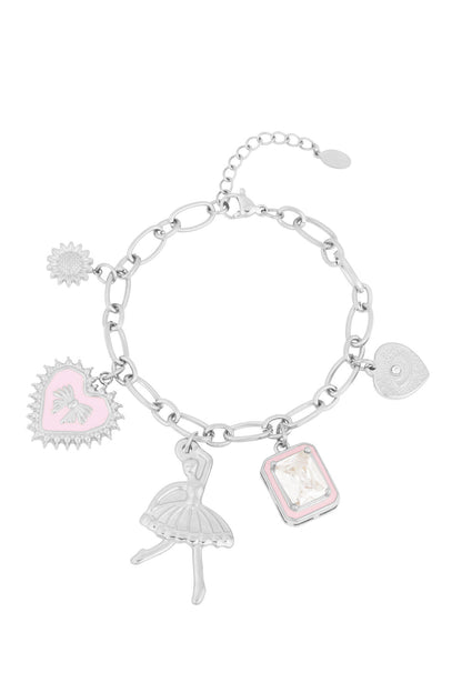 Chic Pink 304S Steel Charm Bracelet for Trendy Looks