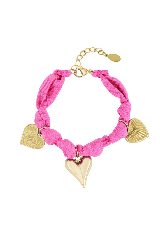 Charming Blue & Fuchsia Heart Braided Bracelet
