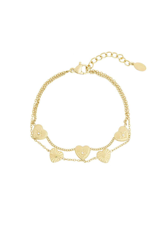 Elegant 14K Gold Plated Heart Charm Bracelet for Everyday Wear