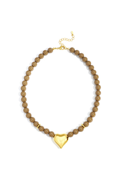 Charming Heart Beads Short Necklace for Women - Crimson & Coffee Brown